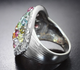 Праздничное серебряное кольцо с разноцветными турмалинами Серебро 925