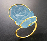 Золотое кольцо с крупным резным аквамарином 26,29 карата