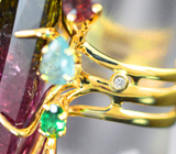 Золотое кольцо с арбузным турмалином музейного размера 39,11 карата, параиба турмалинами, самоцветами и бриллиантами Золото
