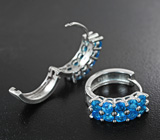 Стильные серебряные серьги с ярко-голубыми апатитами Серебро 925