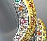 Скульптурное серебряное кольцо «Змейка» с изумрудами, танзанитом и разноцветными сапфирами Серебро 925