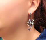 Серебряные серьги с кристаллическими эфиопскими опалами, жемчугом, аметистами и альмандинами гранатами Серебро 925