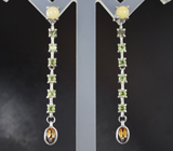 Элегантные серебряные серьги с кристаллическими эфиопскими опалами, перидотами и цитринами Серебро 925