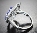 Ажурное серебряное кольцо с яркими танзанитами Серебро 925