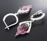 Превосходные серебряные серьги с родолитами и рубинами Серебро 925