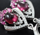 Превосходные серебряные серьги с родолитами и рубинами Серебро 925