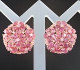 Шикарные крупные серебряные серьги с розовыми турмалинами