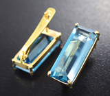 Золотые серьги с чистейшими насыщенно-синими топазами 11,76 карата
