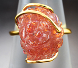 Золотое кольцо с резным солнечным камнем 7,25 карата Золото