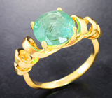 Золотое кольцо с крупным уральским изумрудом с редким рутилом 3,05 карата