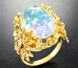 Золотое кольцо с красивейшим ограненным эфиопским опалом топовых характеристик 5,53 карата и бриллиантами