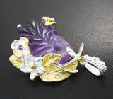 Серебряный кулон с резным и ограненным аметистами Серебро 925