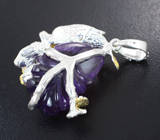 Серебряный кулон с резным и ограненным аметистами Серебро 925