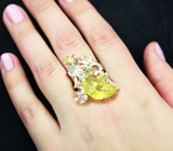 Серебряное кольцо с резным лимонным цитрином и разноцветными турмалинами