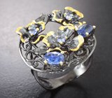 Серебряное кольцо с кианитами и танзанитами Серебро 925