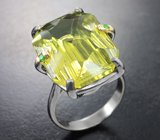 Серебряное кольцо с лимонным цитрином авторской огранки 17,14 карата и диопсидами