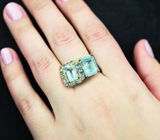 Серебряное кольцо с аквамаринами 5,48 карата и синими сапфирами