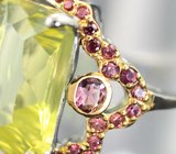 Серебряное кольцо с лимонным цитрином авторской огранки 9,92 карата, розовыми турмалинами и сапфирами
