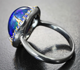 Серебряное кольцо с кристаллическим черным опалом 7,54 карата и синими сапфирами Серебро 925