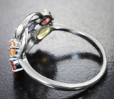 Яркое серебряное кольцо с разноцветными сапфирами Серебро 925