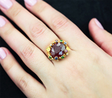 Золотое кольцо с крупным насыщенным рубином 8,51 карата, цаворитами, сапфирами и бриллиантами