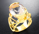 Массивное золотое кольцо с крупным бразильским морганитом высокой чистоты 21,86 карата и бриллиантами