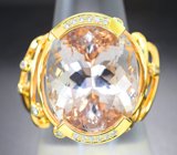 Массивное золотое кольцо с крупным бразильским морганитом высокой чистоты 21,86 карата и бриллиантами