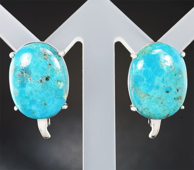 Яркие серебряные серьги с аризонской бирюзой 