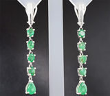 Изящные серебряные серьги с изумрудами Серебро 925