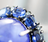 Серебряное кольцо с танзанитом 20,21 карата, кианитами и лейкосапфирами бриллиантовой огранки Серебро 925