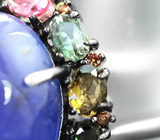 Серебряное кольцо с танзанитом 20,02 карата, разноцветными турмалинами и желтыми сапфирами бриллиантовой огранки Серебро 925