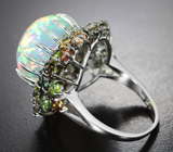 Серебряное кольцо с кристаллическим эфиопским опалом 10,86 карата и разноцветными турмалинами Серебро 925