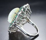 Серебряное кольцо с кристаллическим эфиопским опалом 6,89 карата, изумрудами и желтыми сапфирами бриллиантовой огранки Серебро 925