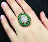 Серебряное кольцо с кристаллическим эфиопским опалом 6,89 карата, изумрудами и желтыми сапфирами бриллиантовой огранки Серебро 925