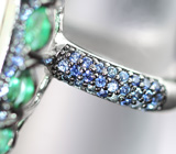 Серебряное кольцо с кристаллическим эфиопским опалом 17 карат, изумрудами и синими сапфирами бриллиантовой огранки Серебро 925