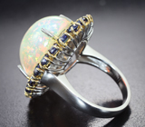 Серебряное кольцо с кристаллическим эфиопским опалом 12,09 карата, синими и желтыми сапфирами Серебро 925