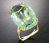 Золотое кольцо с чистейшим крупным мятно-зеленым аметистом 23,27 карата