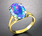Золотое кольцо с редким пронзительно-синим ограненным черным опалом 3,2 карата Золото