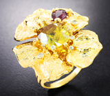 Массивное золотое кольцо c невероятным крупным сфеном 7,27 карата, рубином и бриллиантами Золото