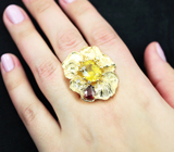 Массивное золотое кольцо c невероятным крупным сфеном 7,27 карата, рубином и бриллиантами Золото