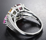Серебряное кольцо с разноцветными турмалинами и желтыми сапфирами бриллиантовой огранки Серебро 925