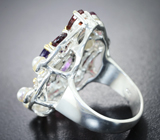 Серебряное кольцо с аметистом, жемчугом, родолитами и альмандинами