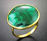 Золотое кольцо с уникальной кабошонированной друзой уральского малахита 12,45 карата