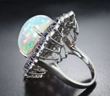 Серебряное кольцо с кристаллическим эфиопским опалом 11,44 карата, синими и падпараджа сапфирами бриллиантовой огранки Серебро 925