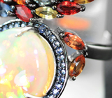 Серебряное кольцо с кристаллическим эфиопским опалом 6,94 карата и разноцветными сапфирами Серебро 925