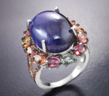 Серебряное кольцо с танзанитом 16,07 карата и разноцветными сапфирами