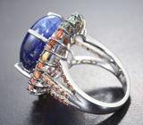 Серебряное кольцо с танзанитом 16,07 карата и разноцветными сапфирами Серебро 925