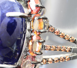 Серебряное кольцо с танзанитом 16,07 карата и разноцветными сапфирами Серебро 925