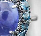 Серебряное кольцо с танзанитом 11,52 карата, насыщенно-синими топазами и синими сапфирами бриллиантовой огранки