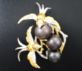 Великолепная серебряная брошь/кулон с цветным жемчугом и родолитами Серебро 925